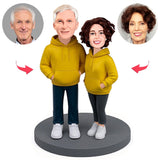 Couple Wearing Yellow Couple Hoodies Custom Bobbleheads