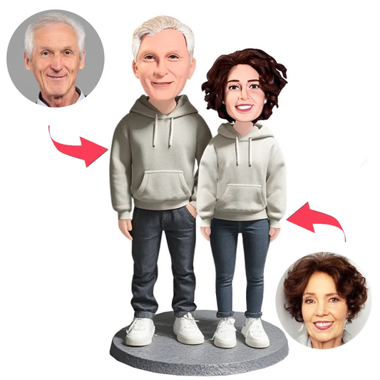 Old Couple Wearing Hoodies Custom Bobbleheads