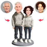 Old Couple Wearing Hoodies Custom Bobbleheads