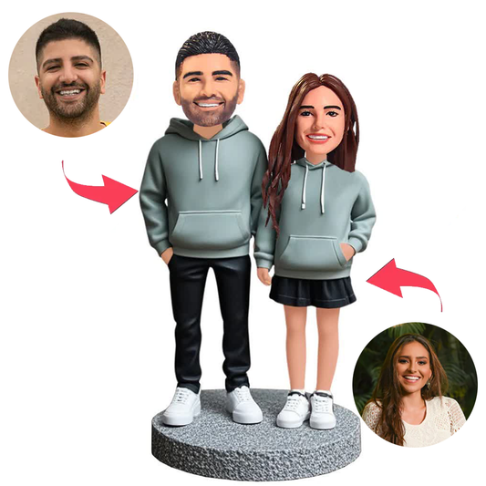 Couple Wearing Hoodies Happy Couple Custom Bobbleheads