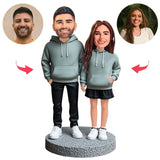 Couple Wearing Hoodies Happy Couple Custom Bobbleheads