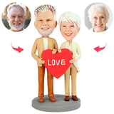 Love Heart Elderly Couple Custom Bobbleheads