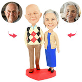 Valentine's Day Gifts - Happy Elderly Couple in Sweaters Custom Bobbleheads