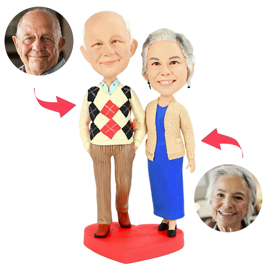 Happy Elderly Couple in Sweaters Custom Bobbleheads
