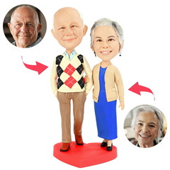 Happy Elderly Couple in Sweaters Custom Bobbleheads