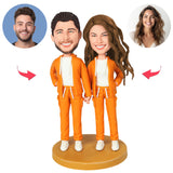 Couple Wearing Orange Hoodies Custom Bobbleheads