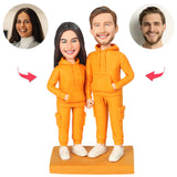 Couple in Orange Sweatshirts Custom Bobbleheads