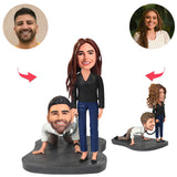 Lady Holding Man on Chain Humorous Couple Custom Bobbleheads