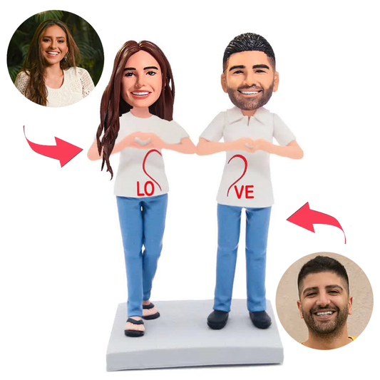 LOVE Heart Gesture Couple Custom Bobbleheads