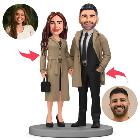 Couple Wearing Khaki Jackets Custom Bobbleheads