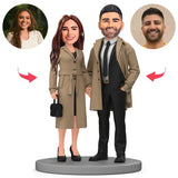 Couple Wearing Khaki Jackets Custom Bobbleheads