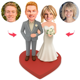 Wedding couple standing on huge red heart custom bobbleheads