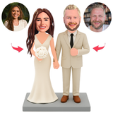 Wedding Couple Holding White Bouquet Custom Bobbleheads