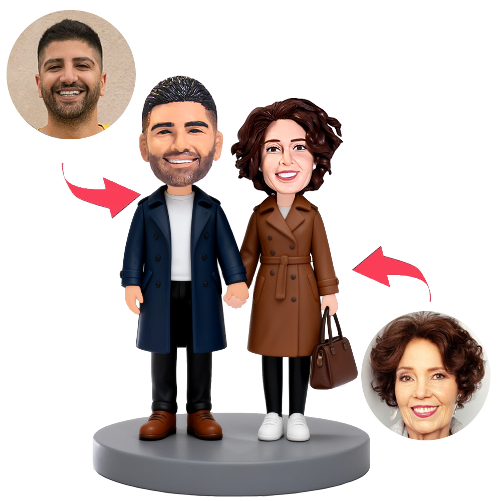 Couples Holding Hands Wearing Trench Coats Custom Bobbleheads