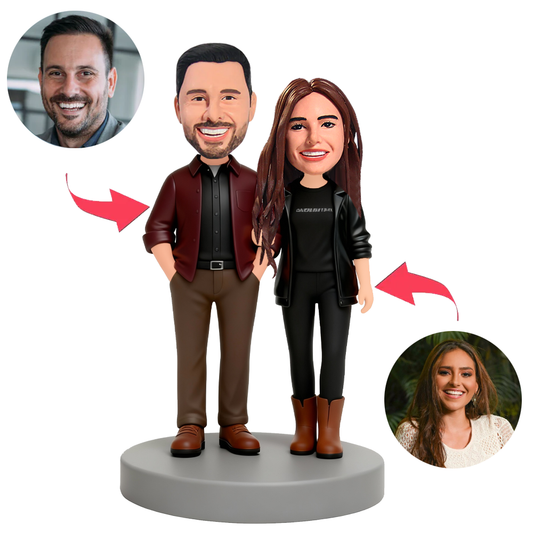 Couple Wearing Leather Jackets Custom Bobbleheads