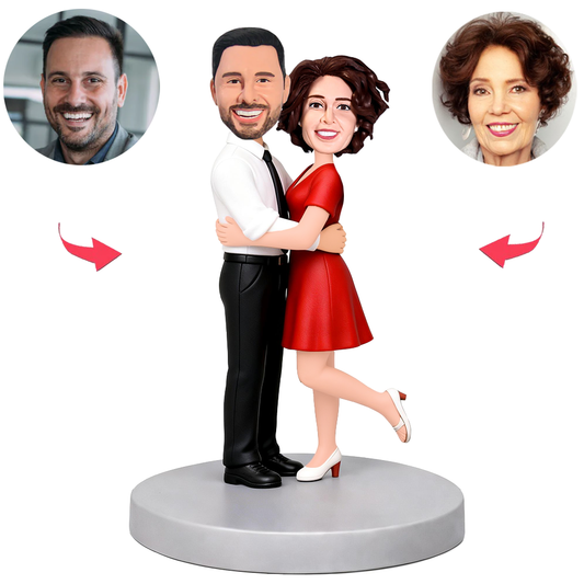 Happy Couple Embracing Custom Bobbleheads