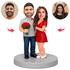 Happy Couple Holding Flowers Custom Bobbleheads