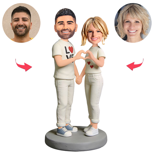Couple Making Heart Shapes Custom Bobbleheads