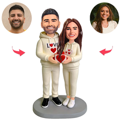 Couple Holding Heart-Shaped Gift Boxes Custom Bobbleheads