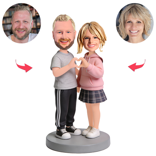 Couple Raise Their Hands To Make A Heart Shape Custom Bobbleheads