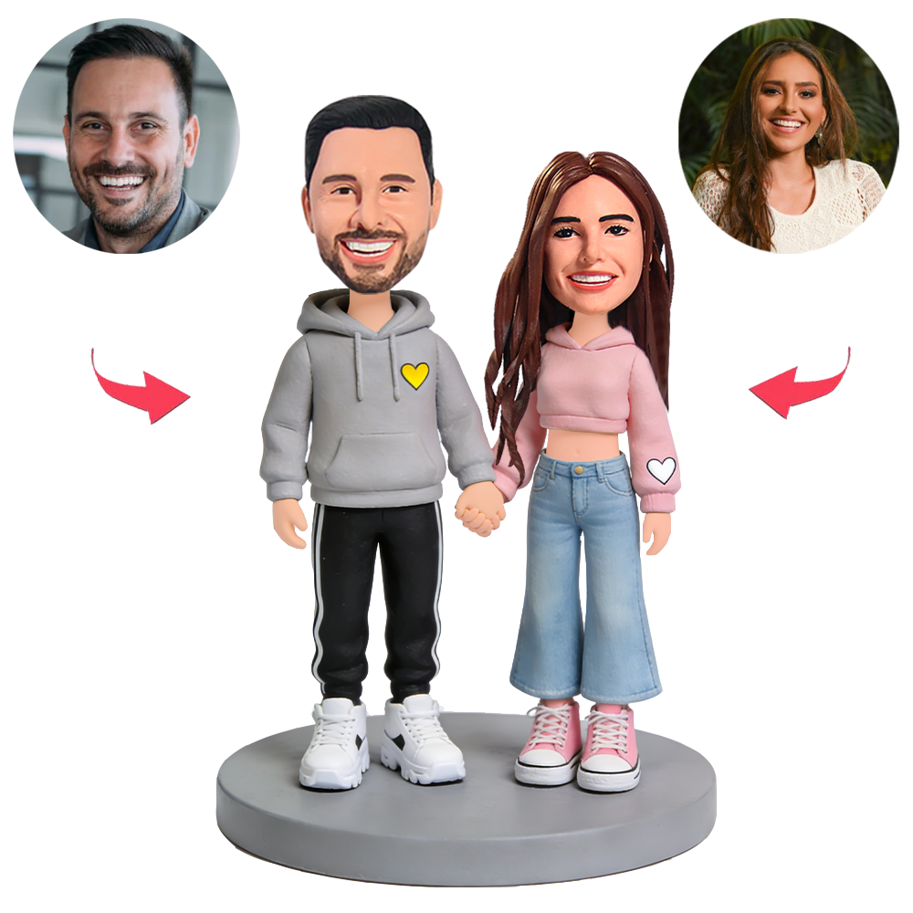 Couple Wearing Stylish Hoodies Custom Bobbleheads