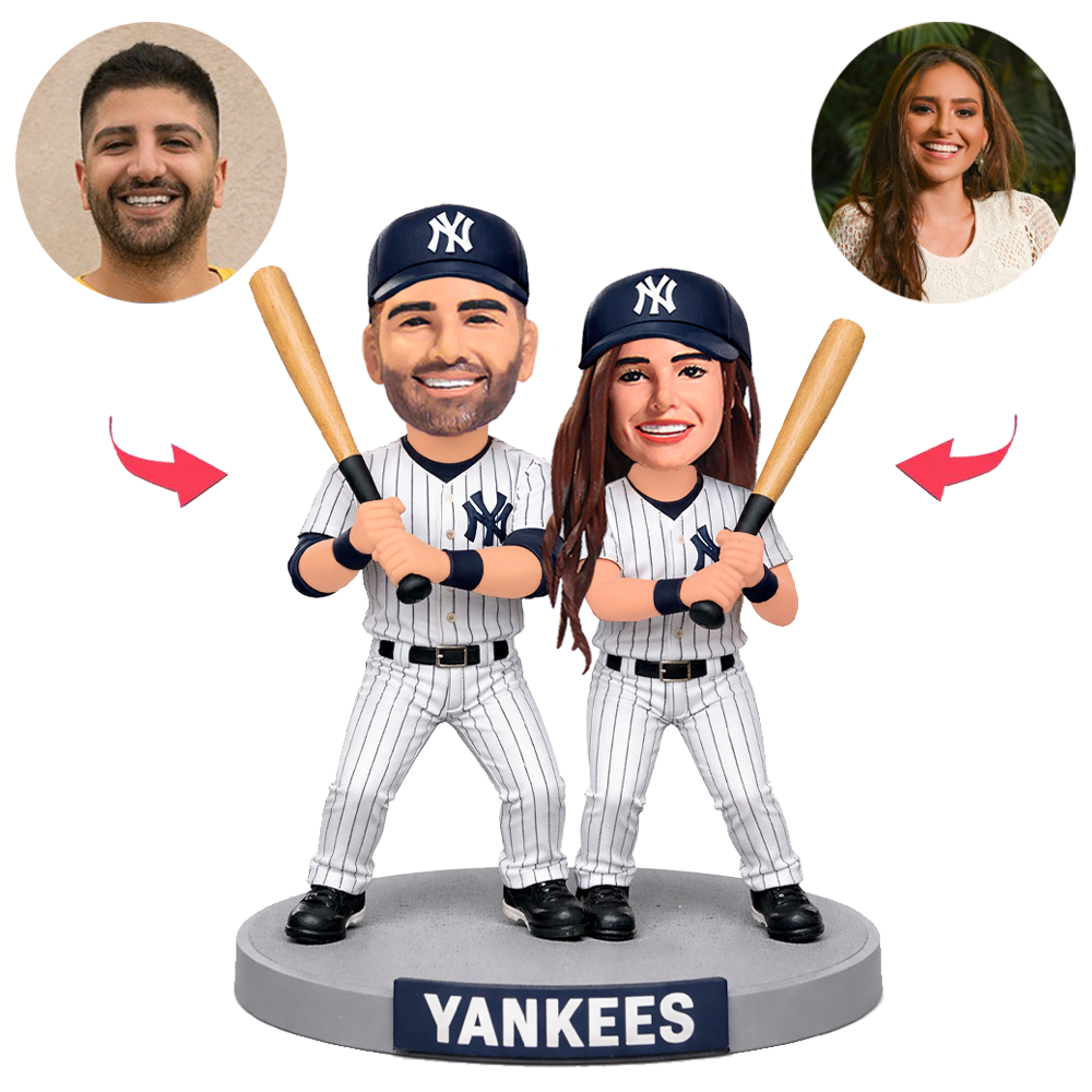 Couple Posing As Baseball Custom Bobbleheads
