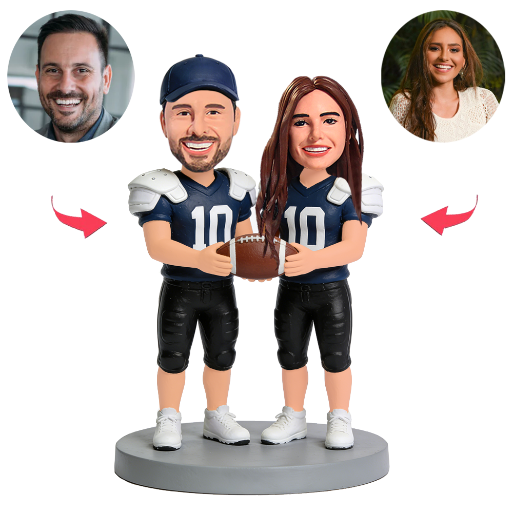Couple Holding Rugby Balls Custom Bobbleheads