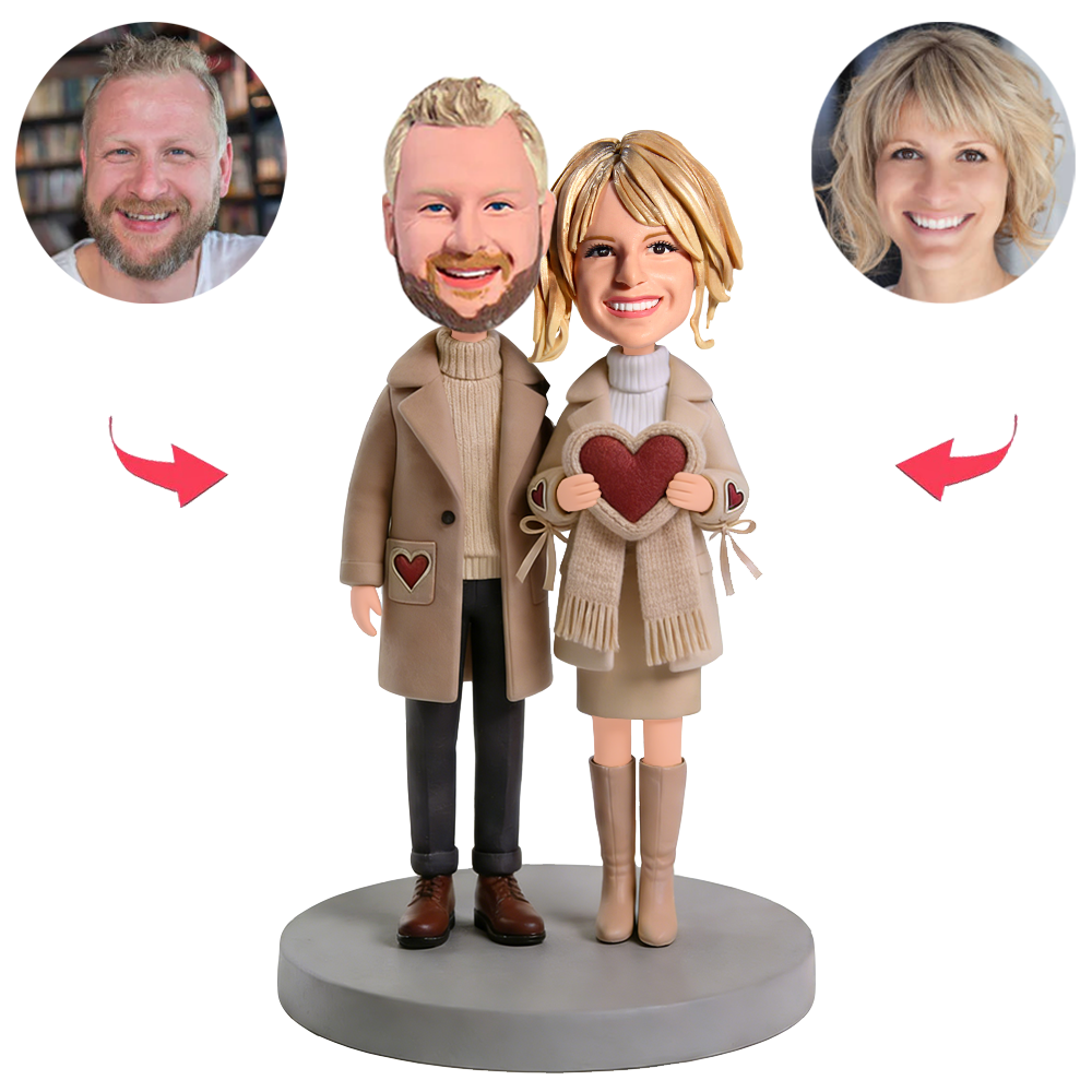 Khaki Trench Coats For Stylish Couples Custom Bobbleheads