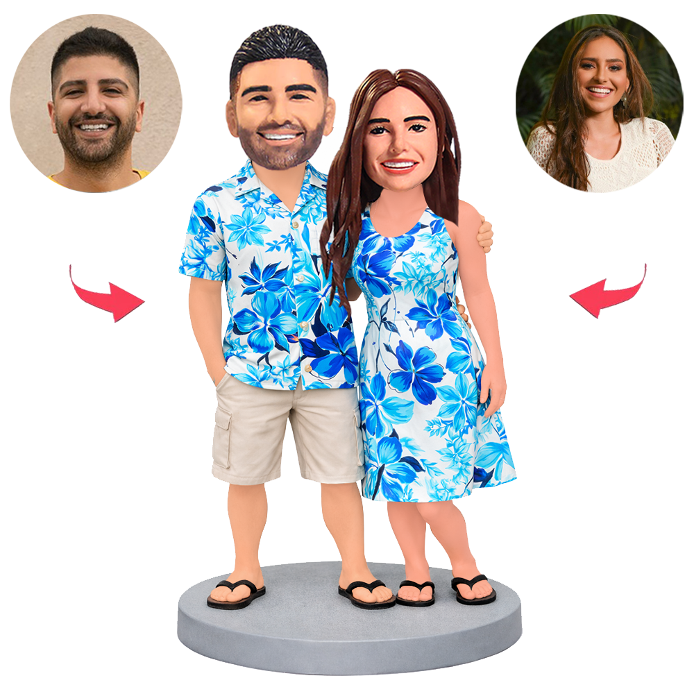 Beach Floral Shirt Couple Custom Bobbleheads
