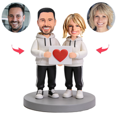 Couples Holding Heart-Shaped Cards Custom Bobbleheads