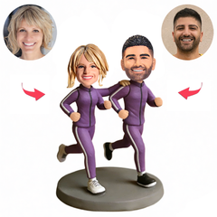 Running Couple Wearing Purple Outfits Custom Bobbleheads