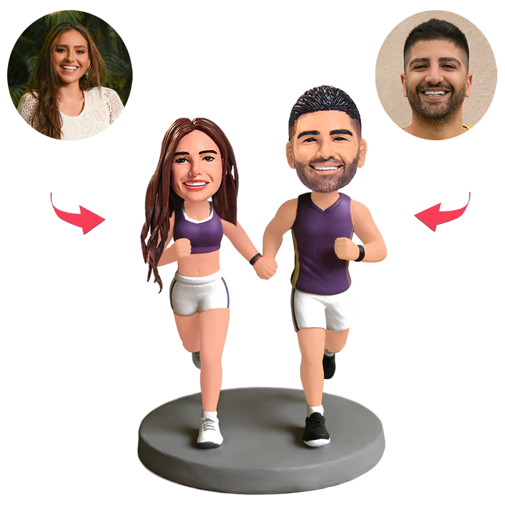 Purple Tracksuit Couple Running Custom Bobbleheads