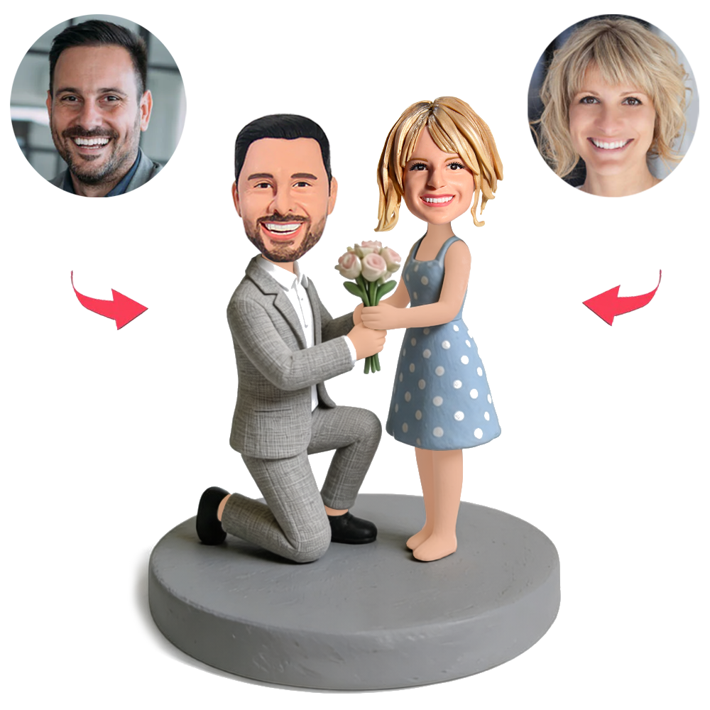 Couple's Romantic Proposal Custom Bobbleheads