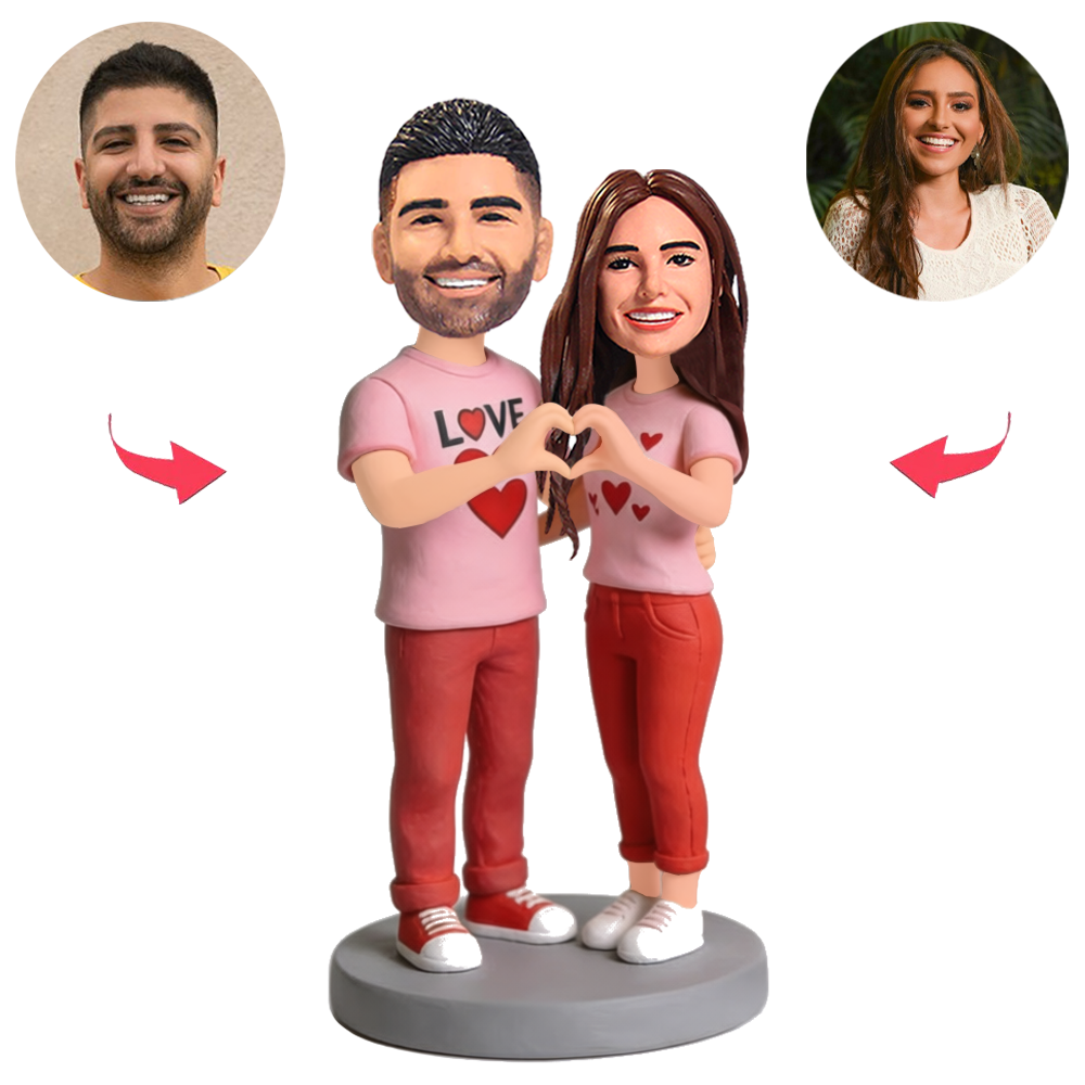 Couple Wearing Pink Shirts Custom Bobbleheads