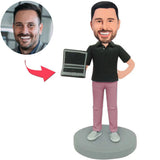 Programmer Holding Computer Custom Bobbleheads Add Text