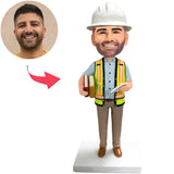 Engineer Holding Book Custom Bobbleheads Add Text With White Safety Helmet