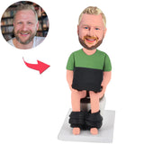 Man Sitting on Toilet Playing Computer Custom Bobbleheads Add Text