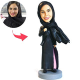 Business Woman Middle East Rich Woman Wearing Headscarf Custom Bobbleheads With Engraved Text