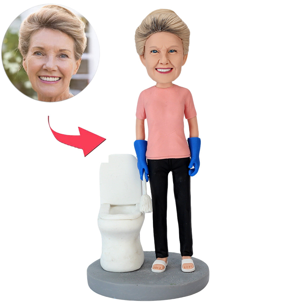 Woman Cleaning the Toilet Custom Bobbleheads