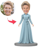 Fashion Woman in Long Blue Dress Custom Bobbleheads