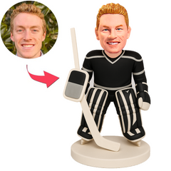 Ice Hockey Goalie in Black Uniform Custom Bobbleheads