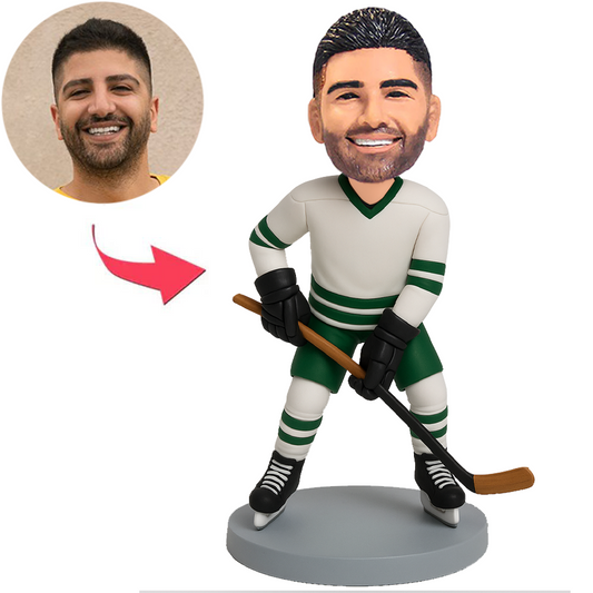 Ice Hockey Enthusiast Holding Hockey Stick Custom Bobbleheads