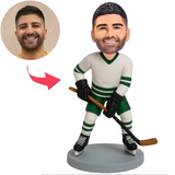 Ice Hockey Enthusiast Holding Hockey Stick Custom Bobbleheads