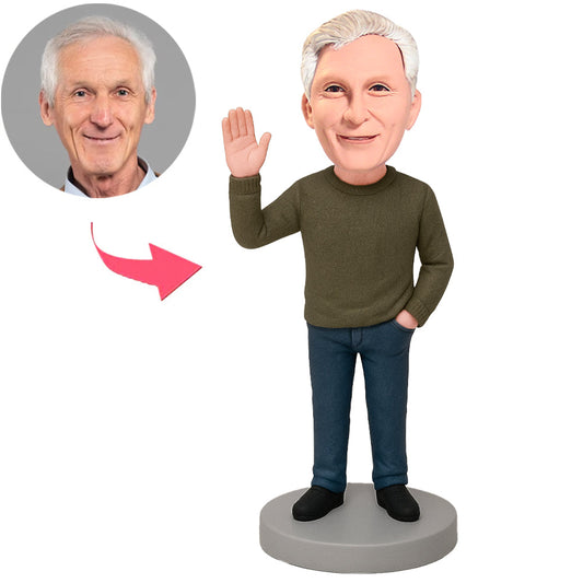 Man Raising Hand to Say Hello Custom Bobbleheads