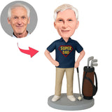 Super Dad Golf Blue Shirt Custom Bobbleheads