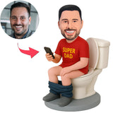 Super Dad in Red Clothes Sit on Toilet Custom Bobbleheads