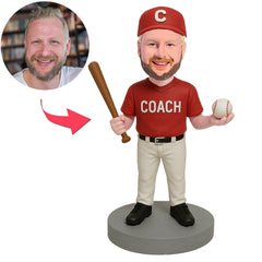 Baseball Coach Wearing Red Hat Custom Bobbleheads