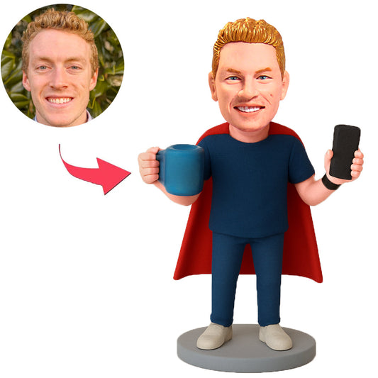 Man with Cup and Phone Custom Bobbleheads