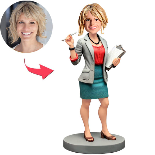Female University Professor in White Coat Custom Bobbleheads