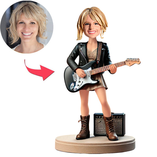 Rock Woman Playing Bass Custom Bobbleheads